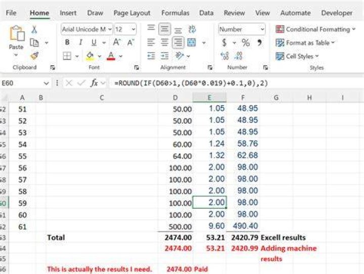 How do I get Excel to add correctly?