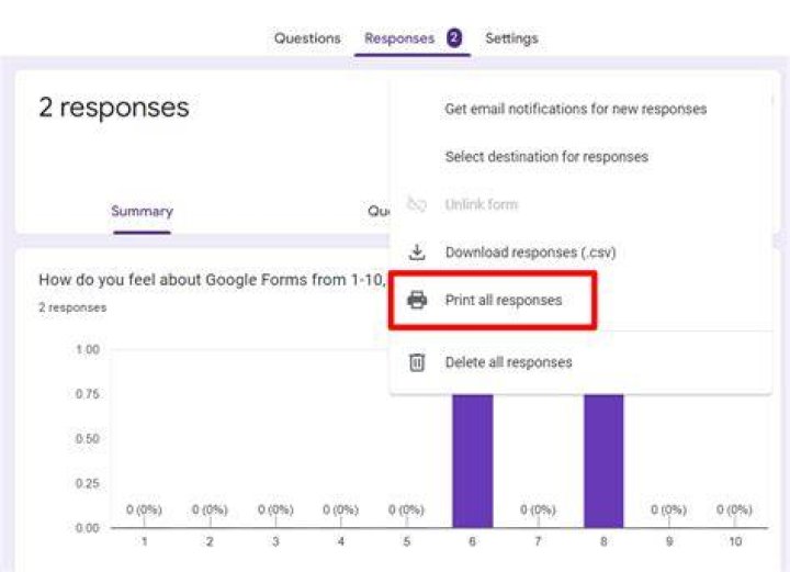 How do you print Google form responses?