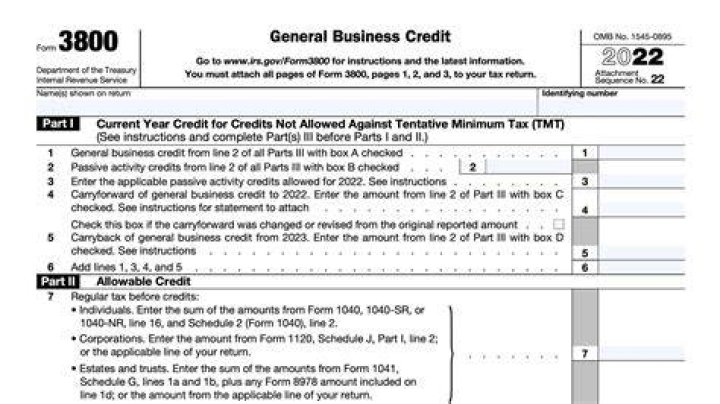 What are the general business credits reported on form 3800?