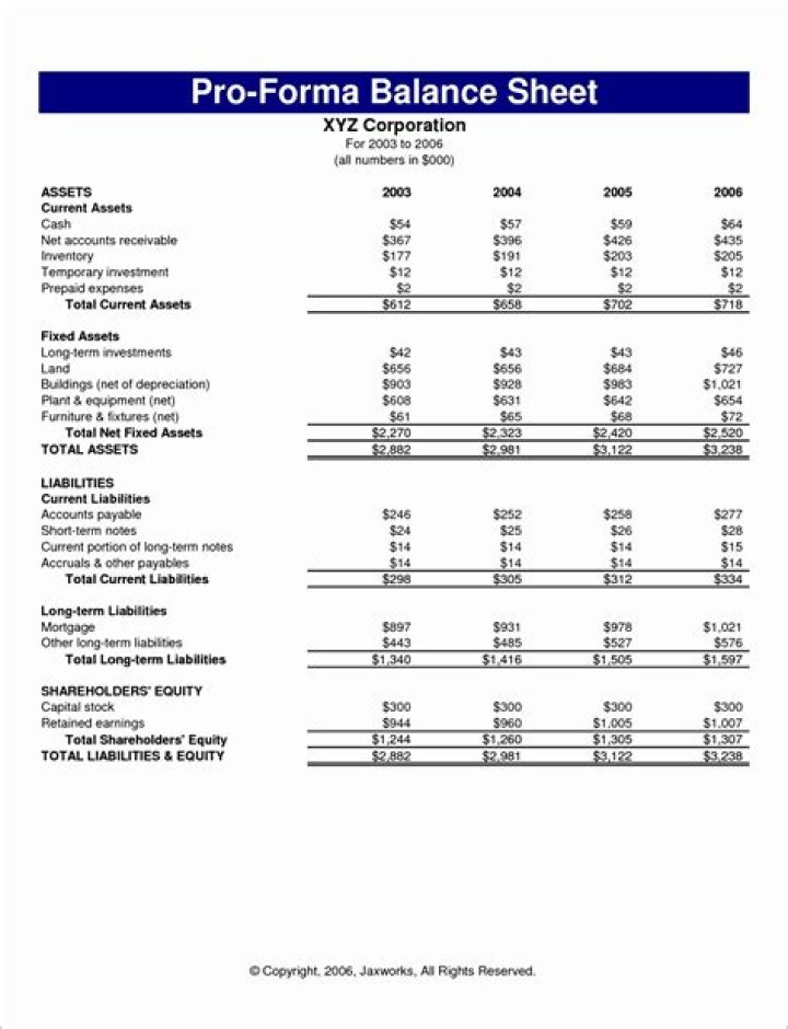 What is a pro forma balance sheet?