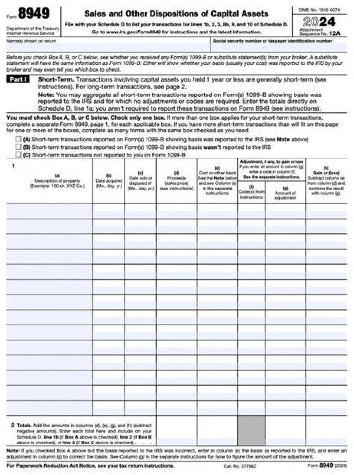 What is applicable check box on form 8949?
