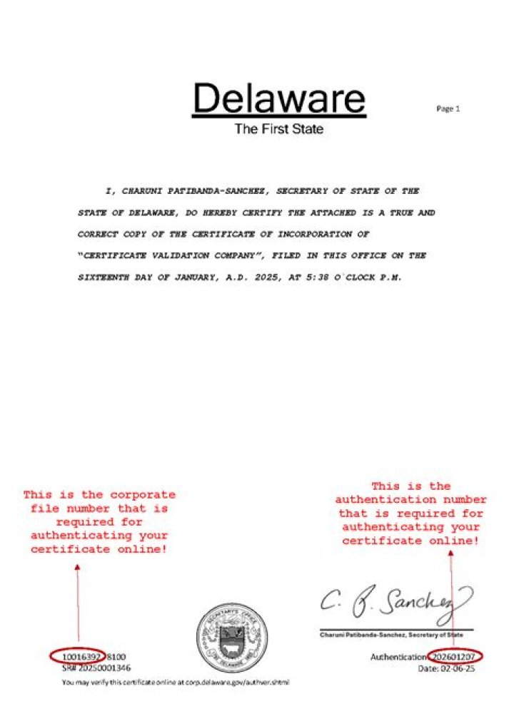 What is corporation Number Delaware?