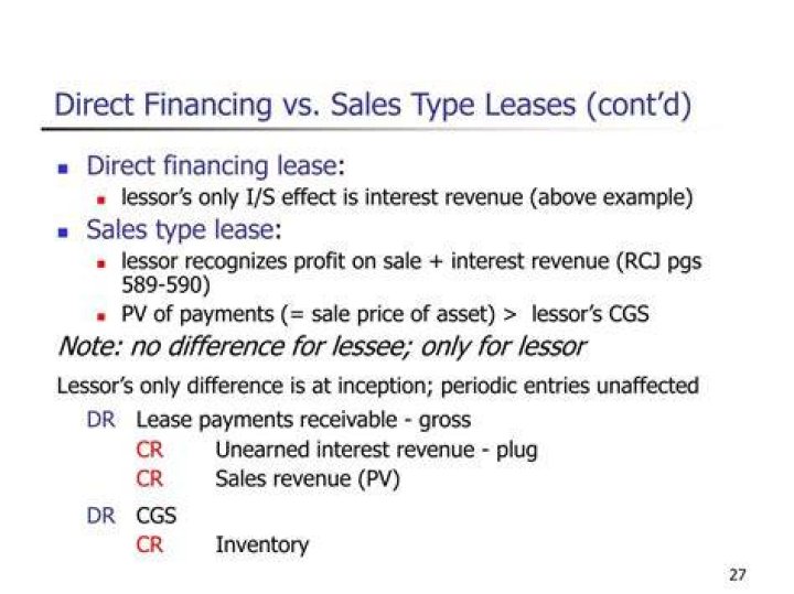 What is the difference between sales type lease and direct financing lease?