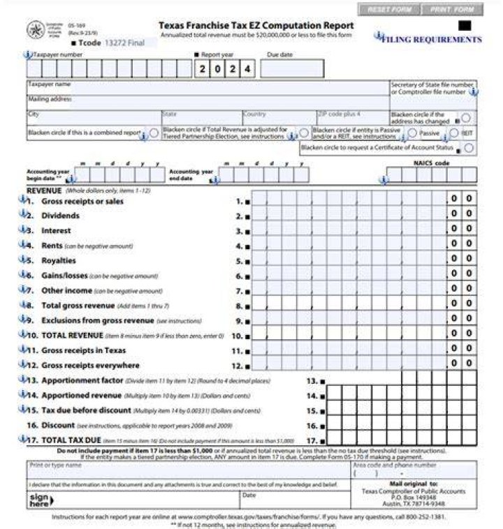 What is the report year for Texas franchise tax?